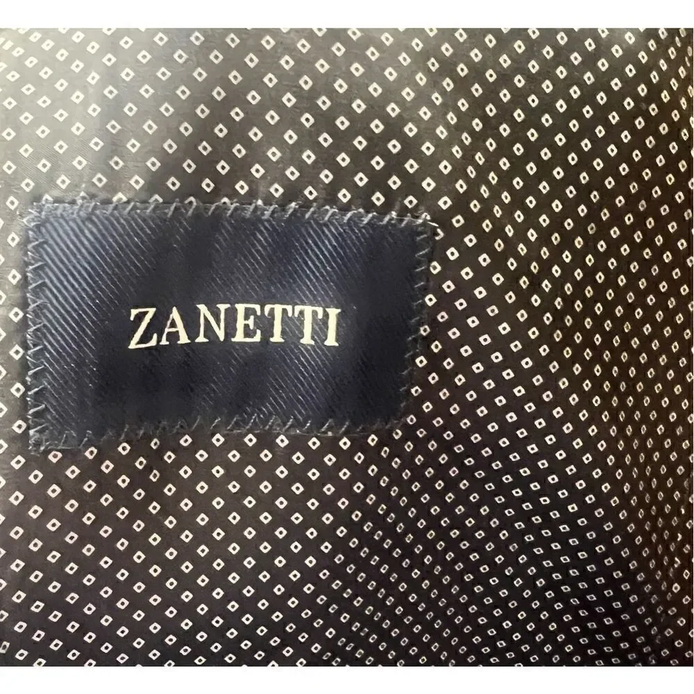 Zanetti Made in Italy Black 2 Button 80% Wool Blazer NWOT Size 46 Long